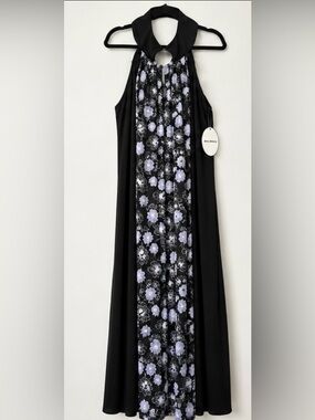 Soma Black Maxi Dress with Lilac Floral Center Panel